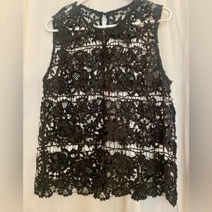 Black Crochet Lace Sleeveless Women's Top Overlay Size See Measurements